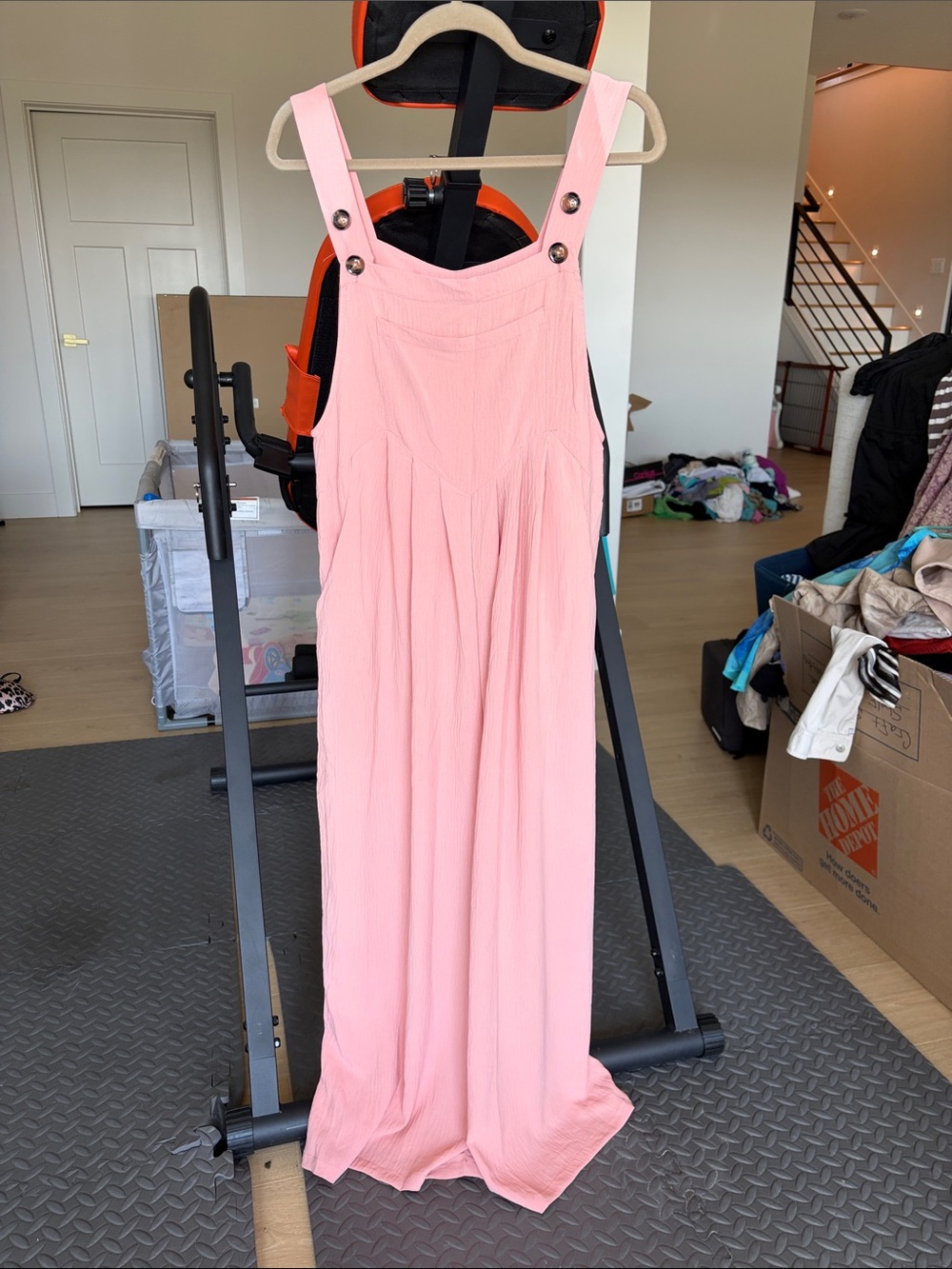 Women's Pink Wide-Leg Button-Strap Jumpsuit